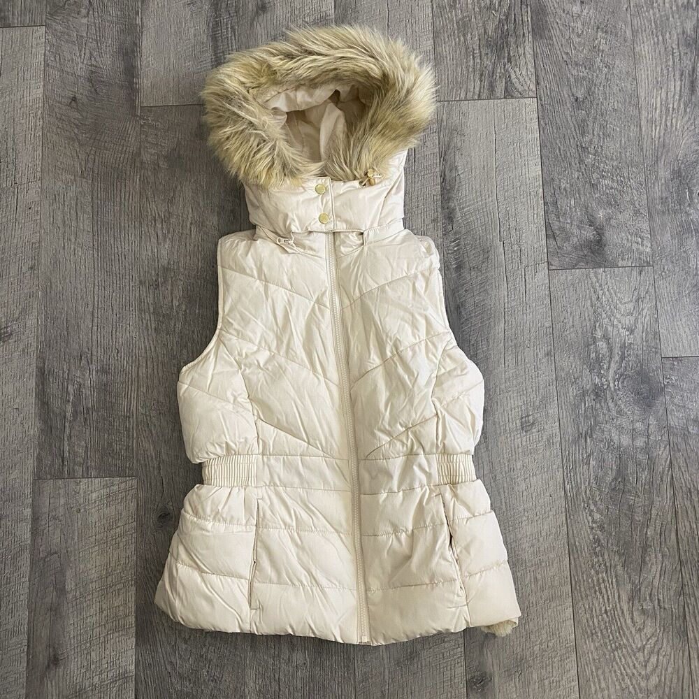 Banana‎ Republic Women's Blue Vest Puffer Full Zip Removable Faux Fur Hood